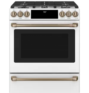Café™ Matte White 30'' Slide-In Front Control Dual-Fuel Convection Range with Air Fry and Warming Drawer (5.7 Cu.Ft) - CC2S900P4MW2