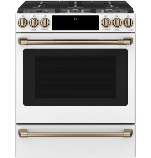 Café™ Matte White 30'' Slide-In Front Control Gas Oven with Convection Range and Air Fry (5.6 Cu.Ft) - CCGS700P4MW2
