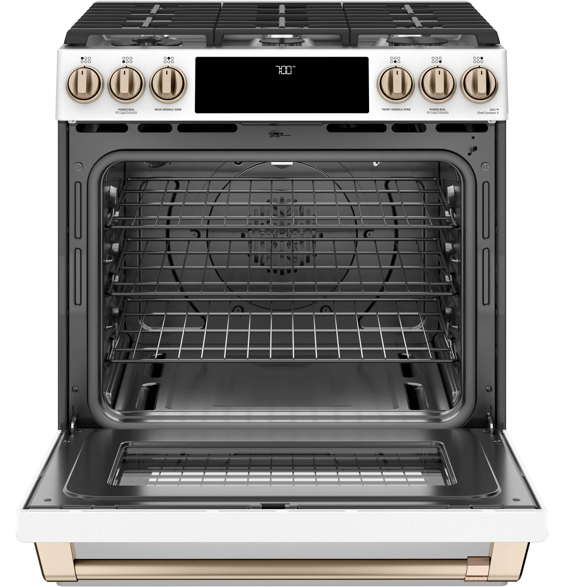 Café™ Matte White 30'' Slide-In Front Control Gas Oven with Convection Range and Air Fry (5.6 Cu.Ft) - CCGS700P4MW2