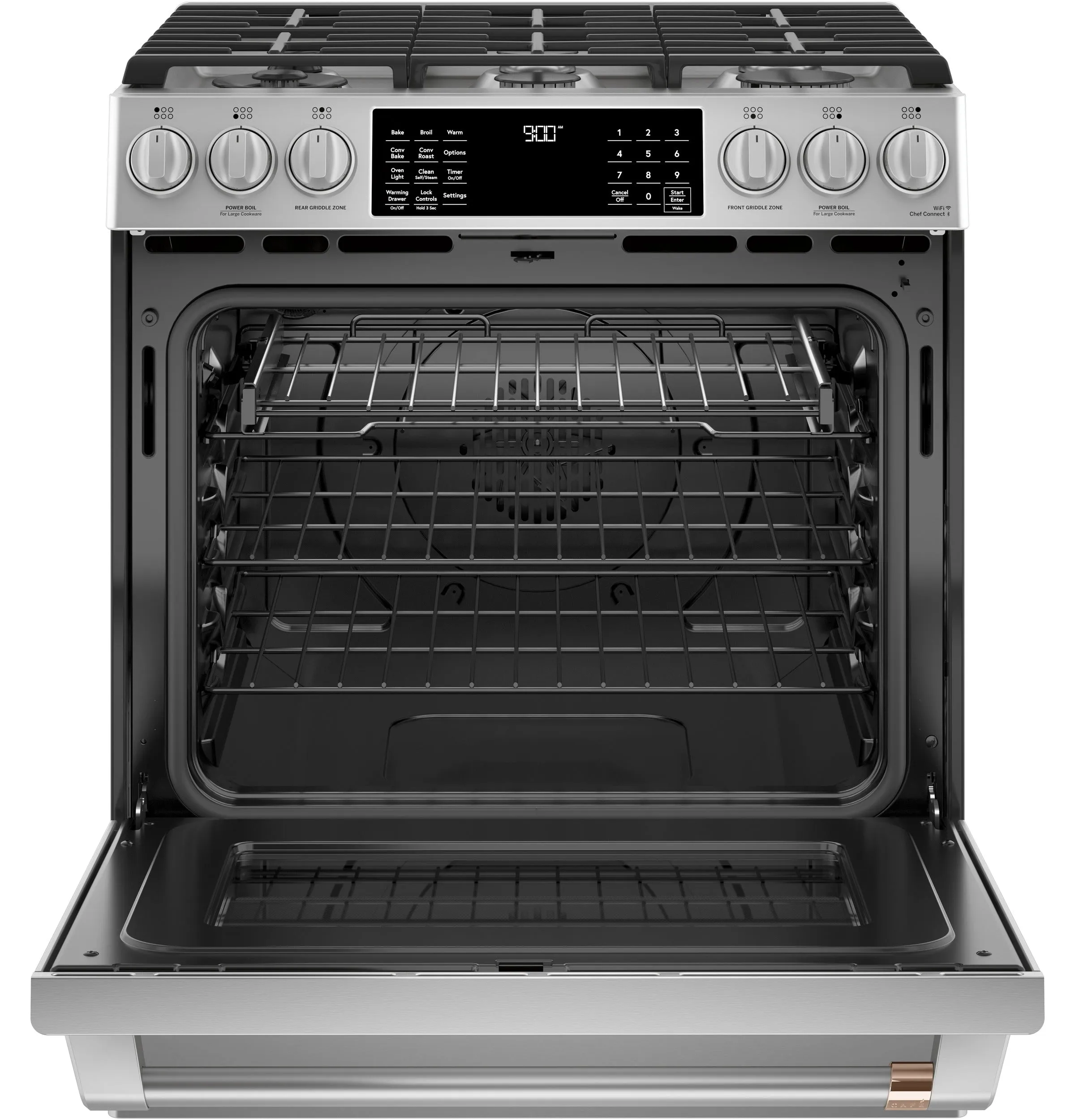 Café™ Stainless Steel 30" Slide-In Front Control Dual-Fuel Convection Range with Air Fry and Warming Drawer (5.7 Cu.Ft) - CC2S900P2MS1