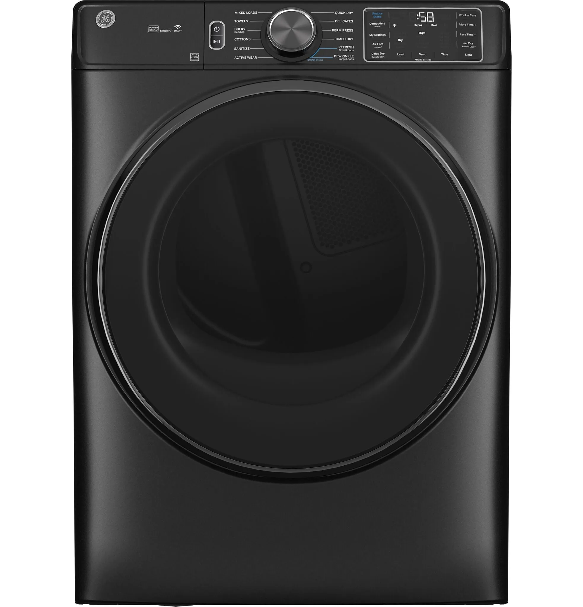 GE Carbon Graphite Smart Steam Front Load Electric Dryer with Sanitize Cycle ( 7.8 cu. ft.) - GFD65ESMVDS