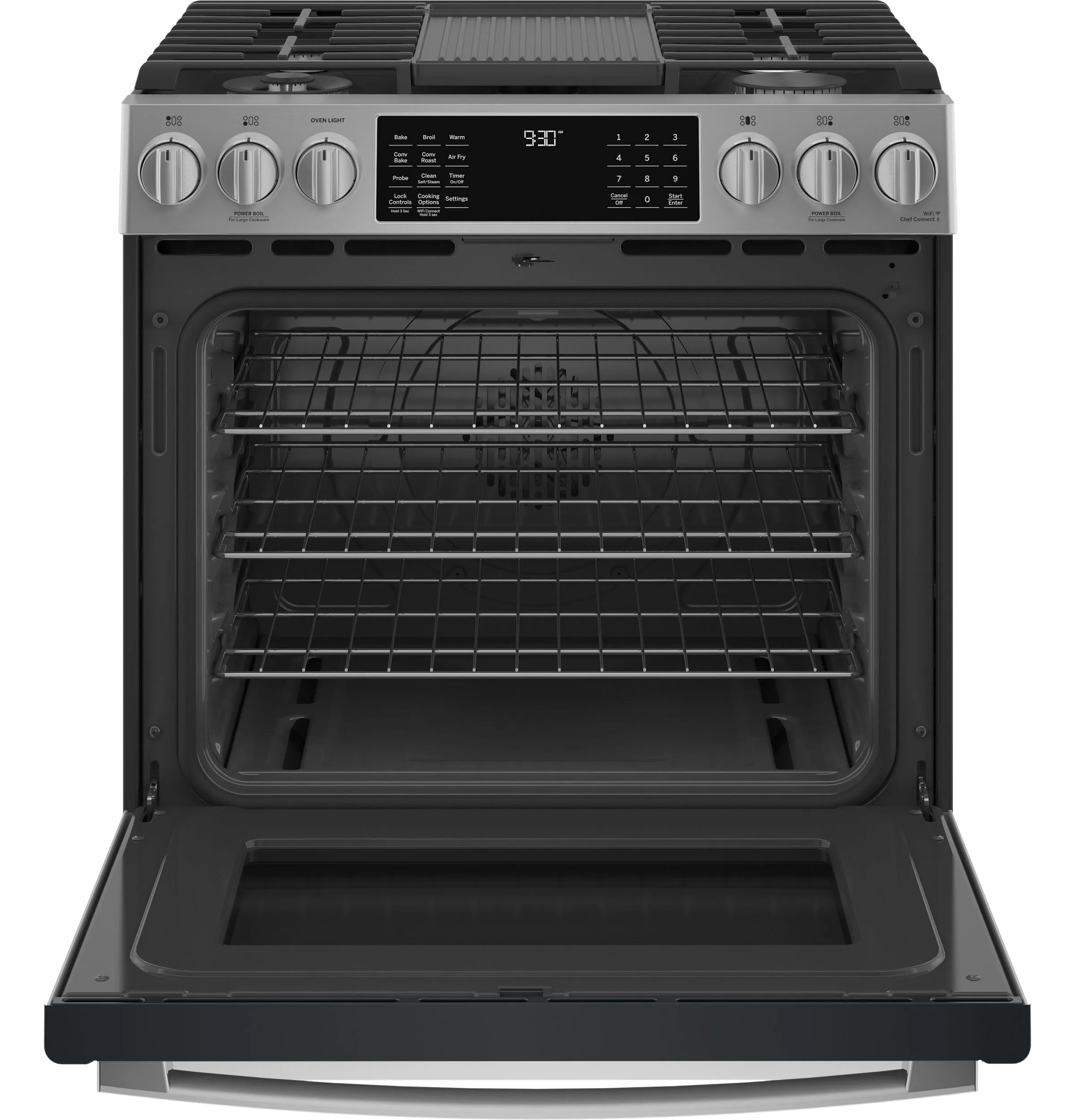 GE Profile Fingerprint Resistant Stainless Steel 30" Smart Slide-In Front-Control Gas Range with Air Fry (5.6 Cu.Ft.) - PCGS930YPFS