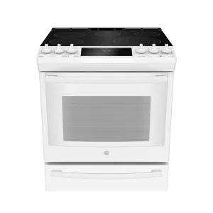 GE Profile White Slide-In Electric Convection Range with Air Fry (6.3 Cu. Ft.) - PCS940DMWW