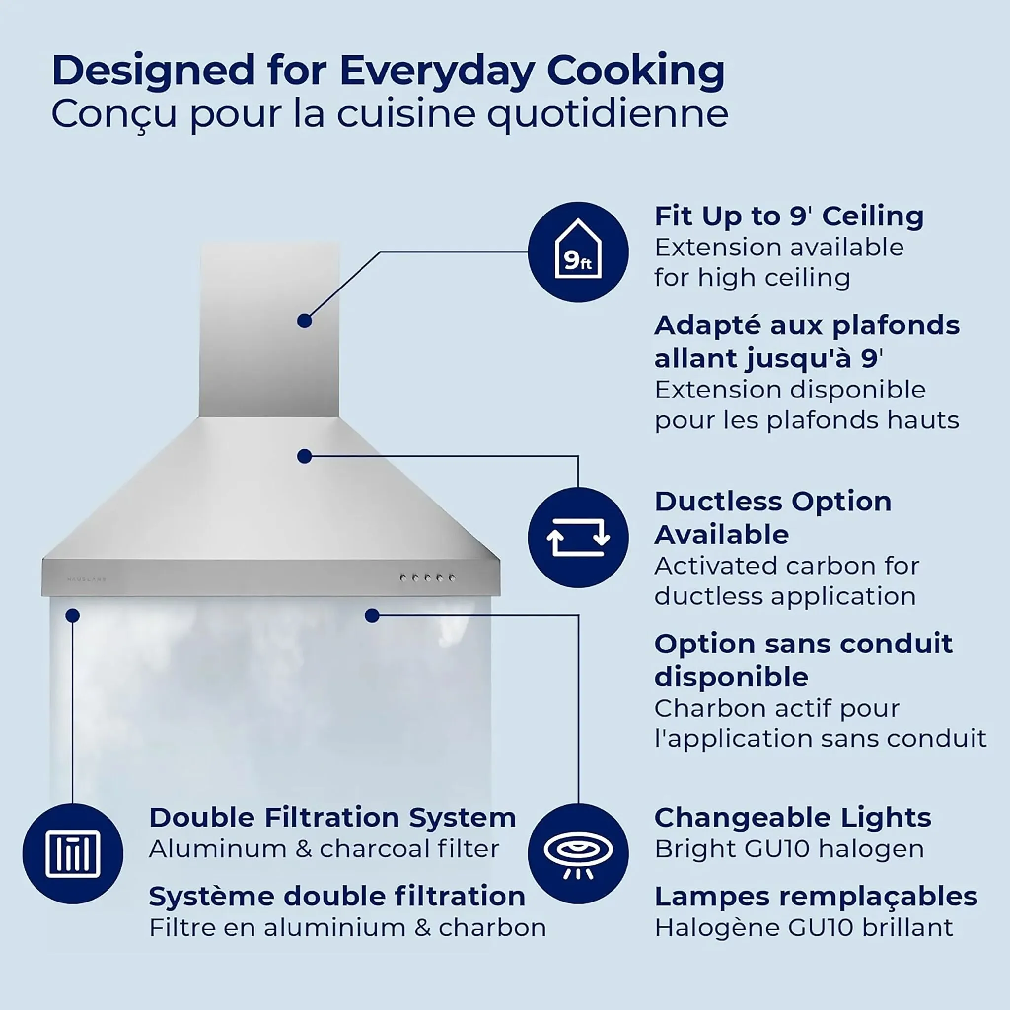 Hauslane Stainless Steel 30" 750 CFM Chimney Range Hood - WM-530SS-30B