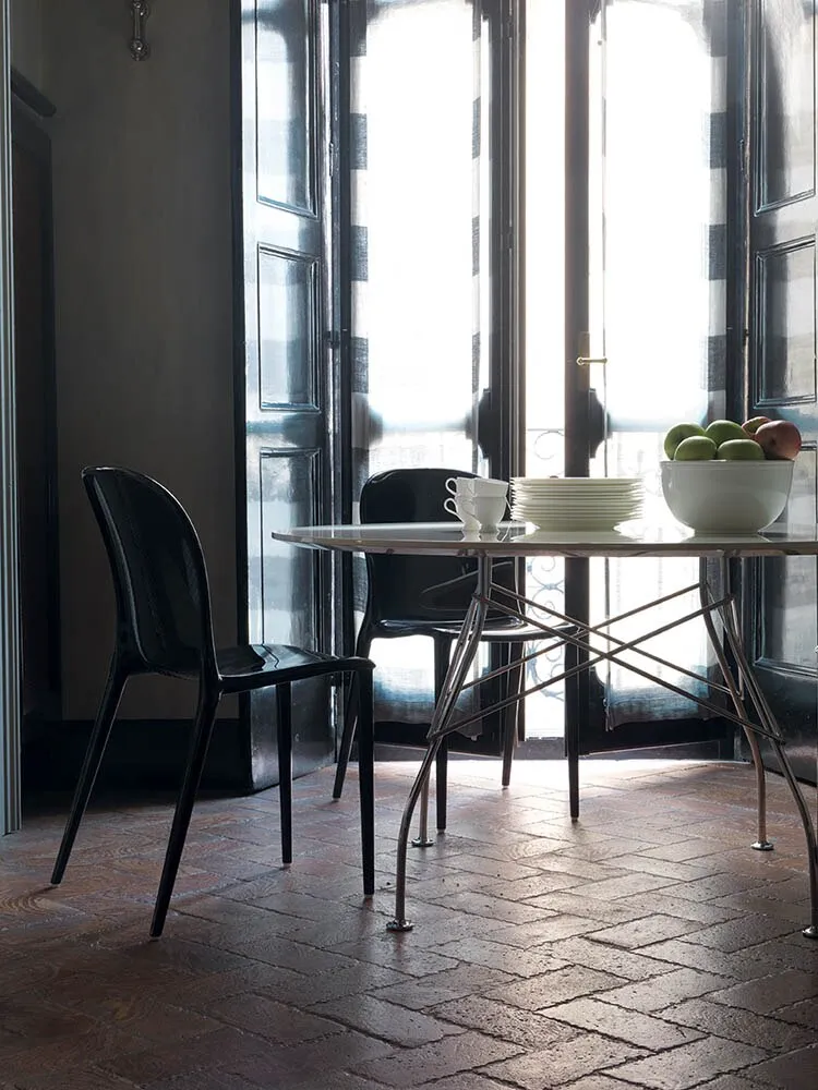 Kartell Glossy Table Oval Marble, Chrome/White