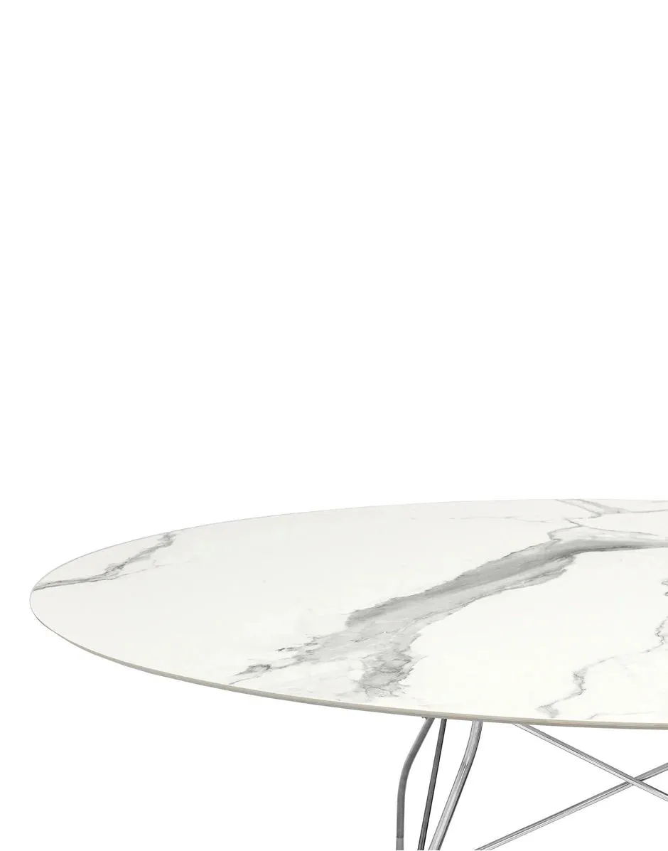 Kartell Glossy Table Oval Marble, Chrome/White