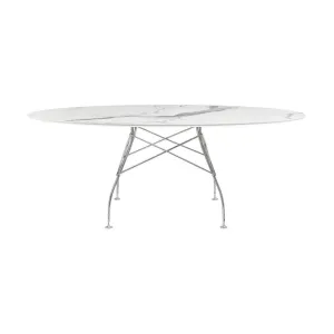 Kartell Glossy Table Oval Marble, Chrome/White