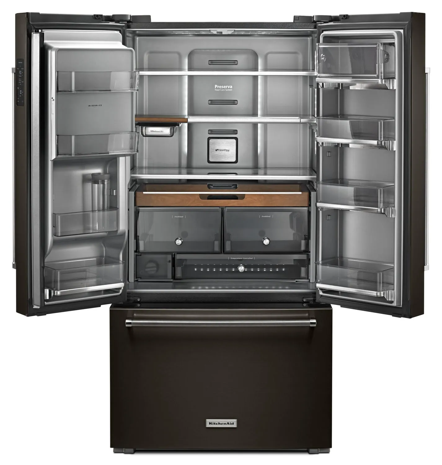 KitchenAid Black Stainless Steel Counter-Depth French Door Refrigerator (23.8 Cu. Ft.) - KRFC704FBS