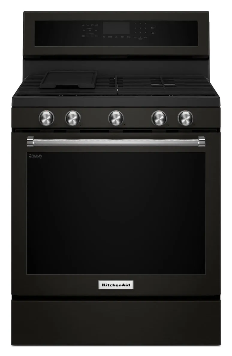 KitchenAid Black Stainless Steel Freestanding Gas Convection Range (5.8 Cu. Ft.) - KFGG500EBS
