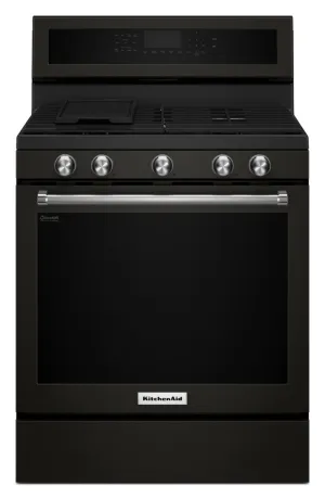 KitchenAid Black Stainless Steel Freestanding Gas Convection Range (5.8 Cu. Ft.) - KFGG500EBS
