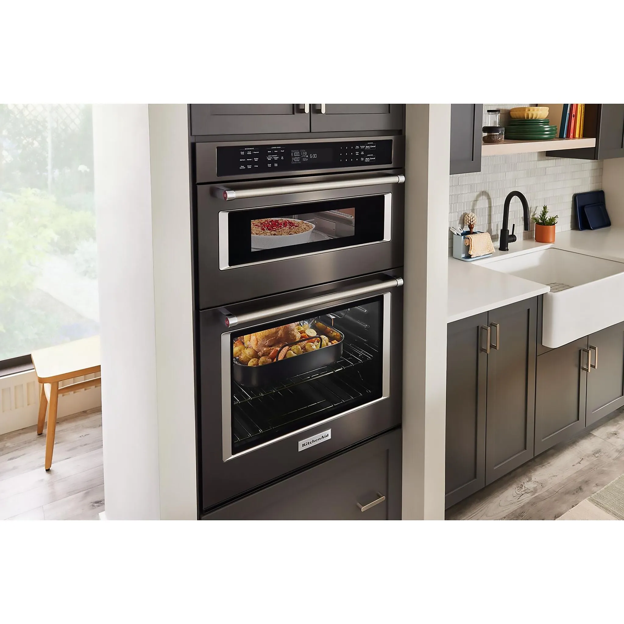 KitchenAid PrintShield™ Finish Black Stainless Steel 27" Combination Wall Oven (5.7 Cu.Ft.) - KOEC527PBS
