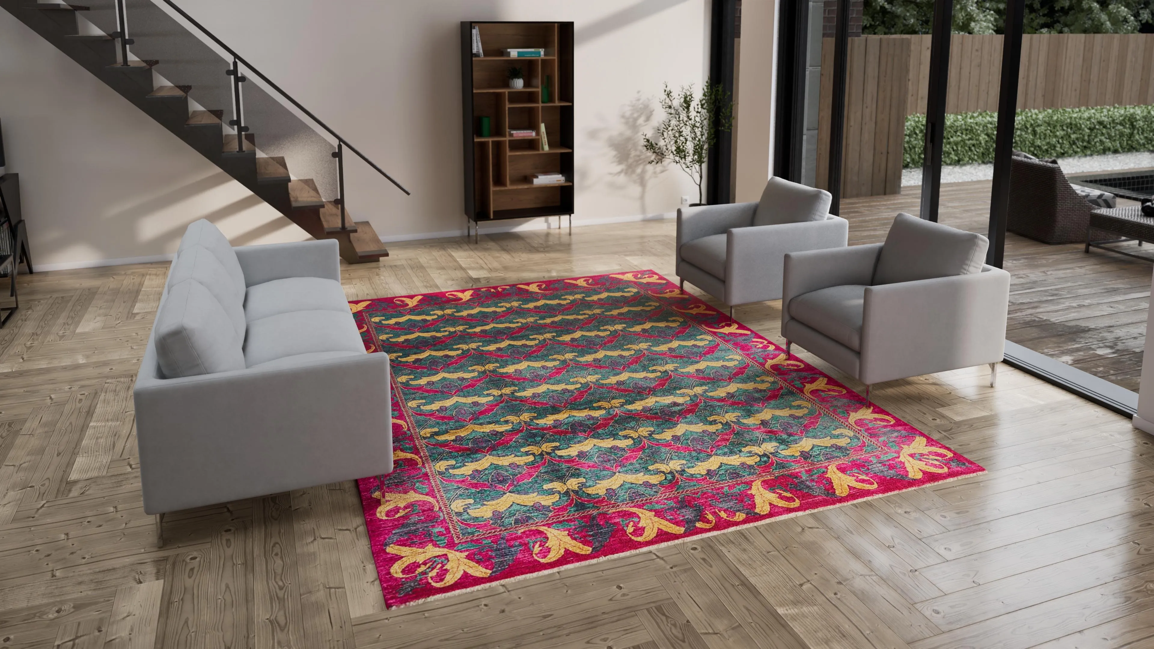 Multicolored Transitional Wool Rug - 9'1" x 12'