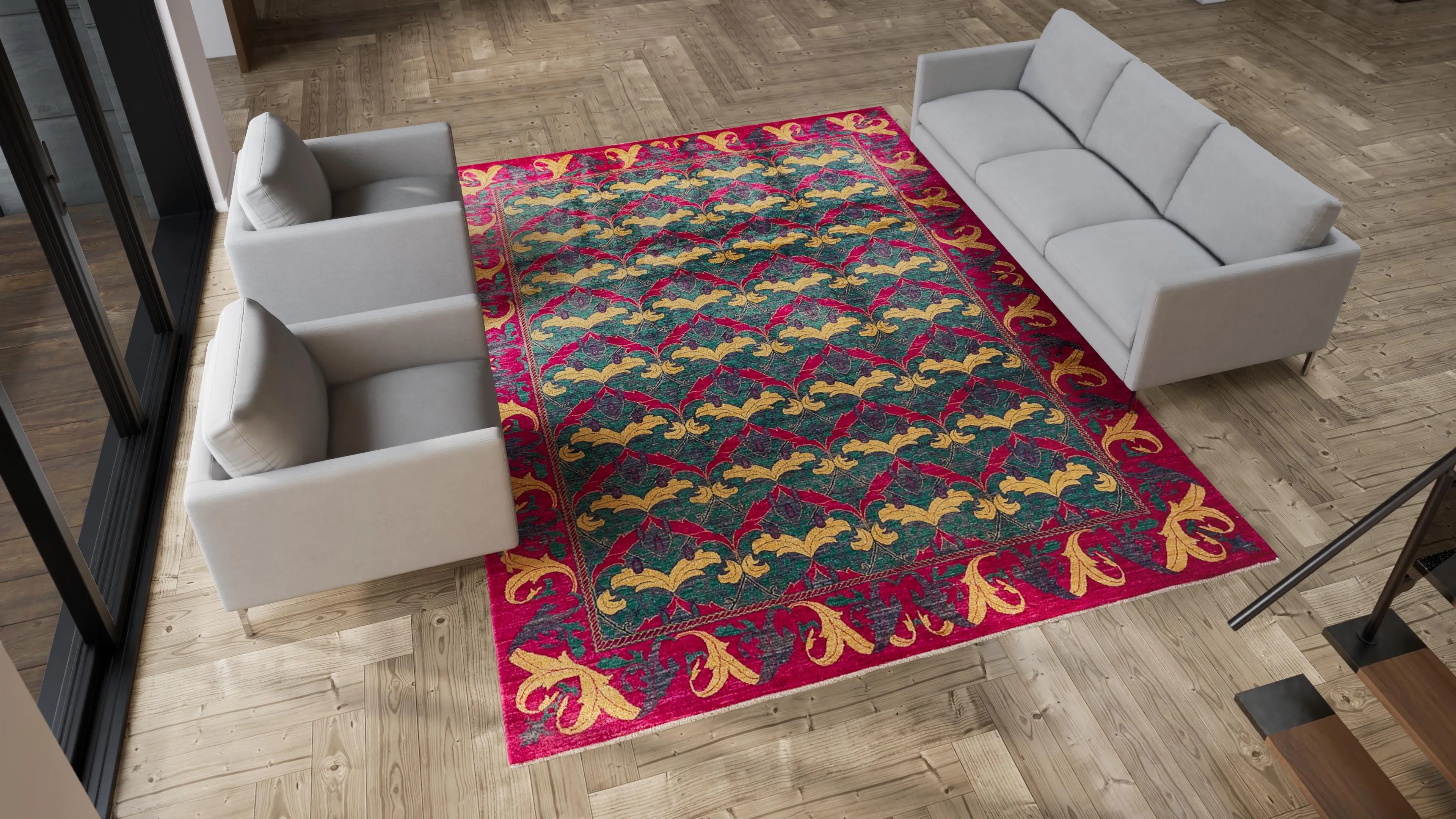 Multicolored Transitional Wool Rug - 9'1" x 12'