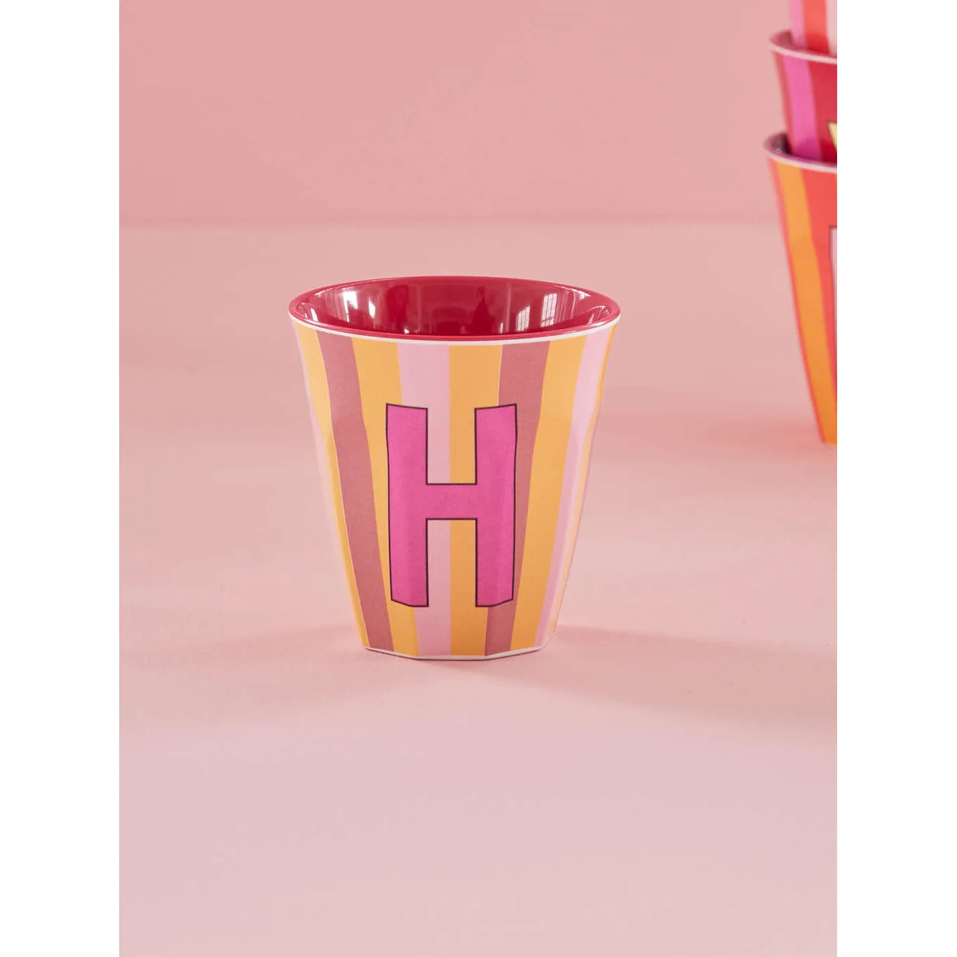 Rice DK Melamine Cup with The Letter H - Stripes Pinkish - Medium - 250 ml