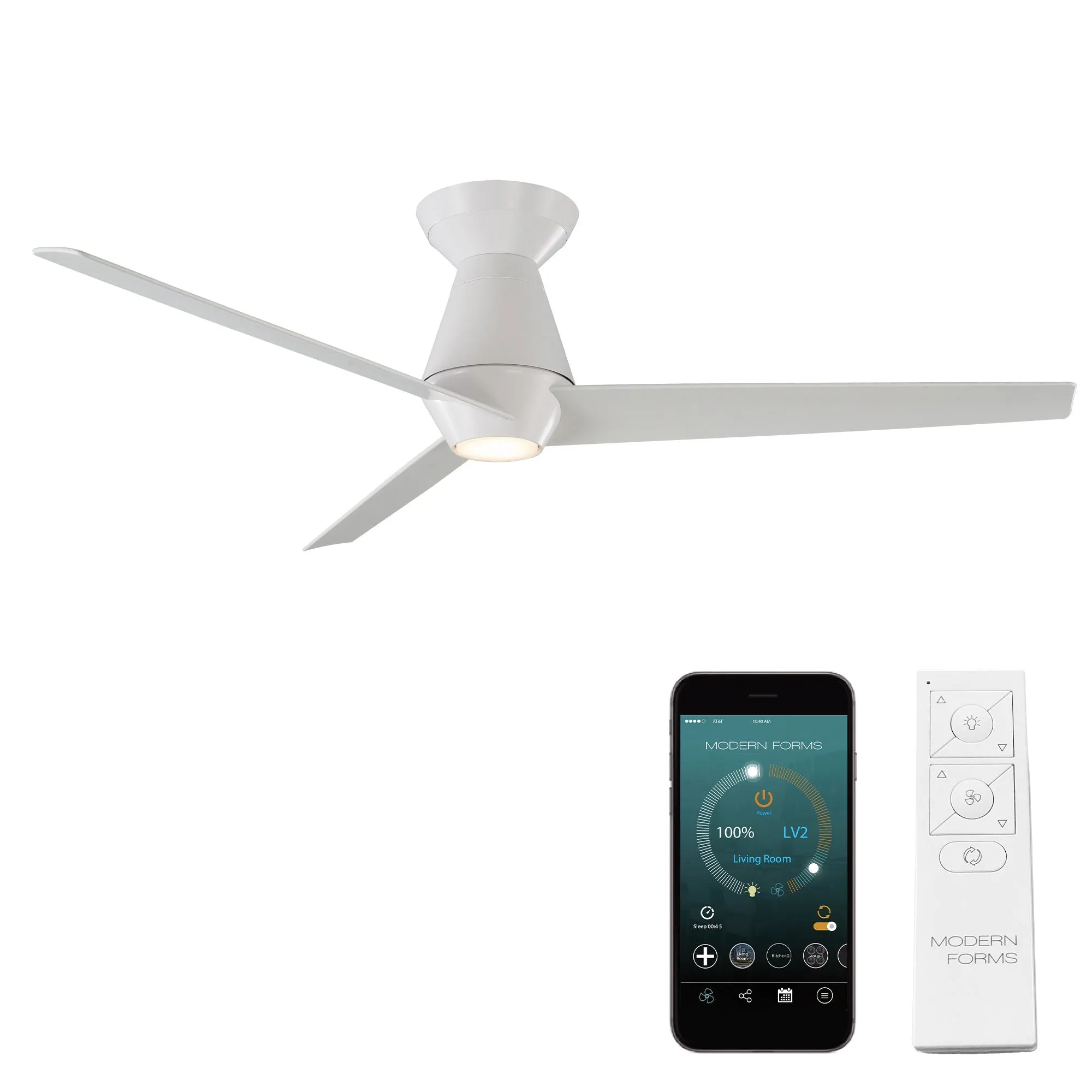 Slim Indoor/Outdoor 3-Blade 52" Smart Flush Mount Ceiling Fan with LED Light Kit and Remote Control