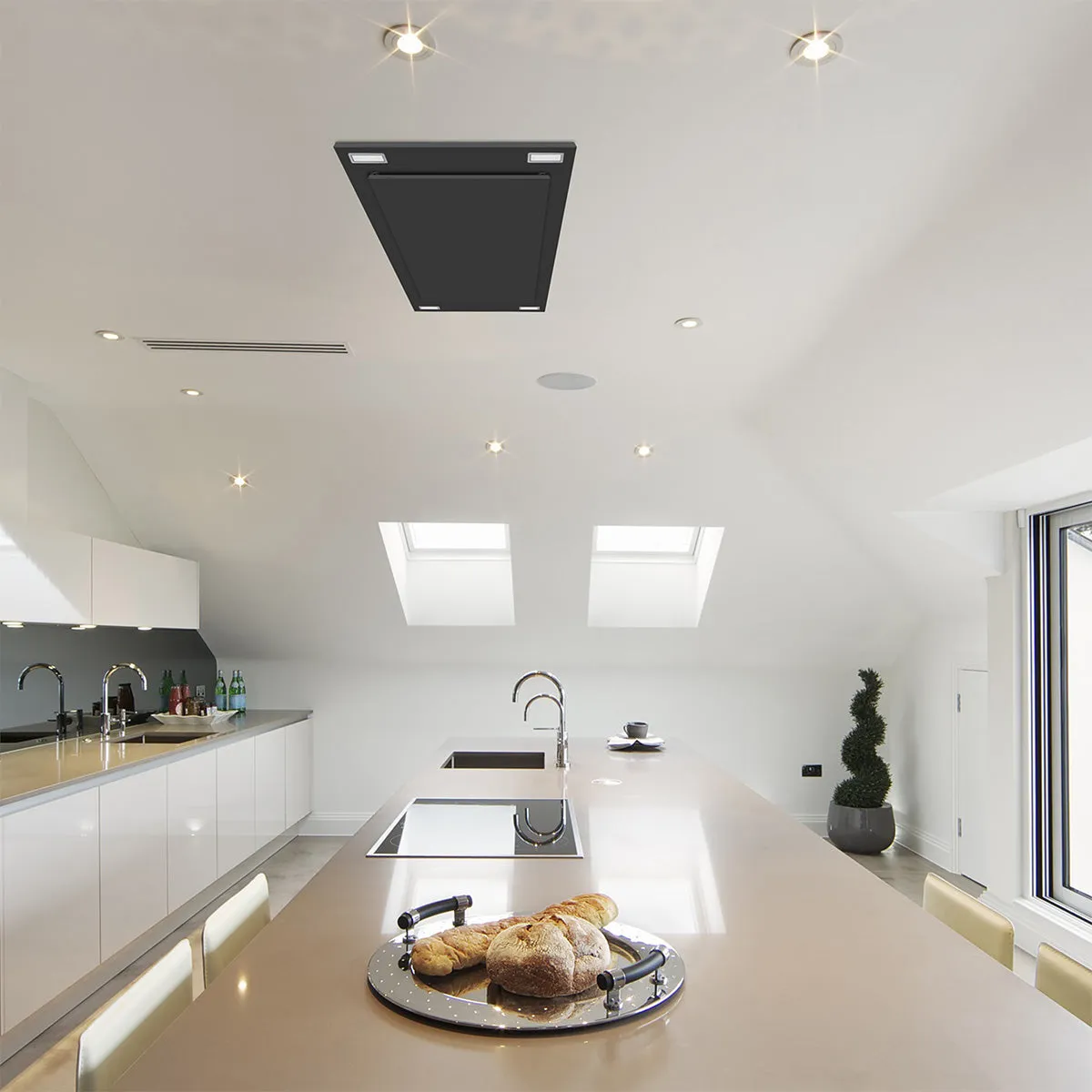 VICTORY Matte Black 600 CFM Flush Ceiling Range Hood - Sunset-BK