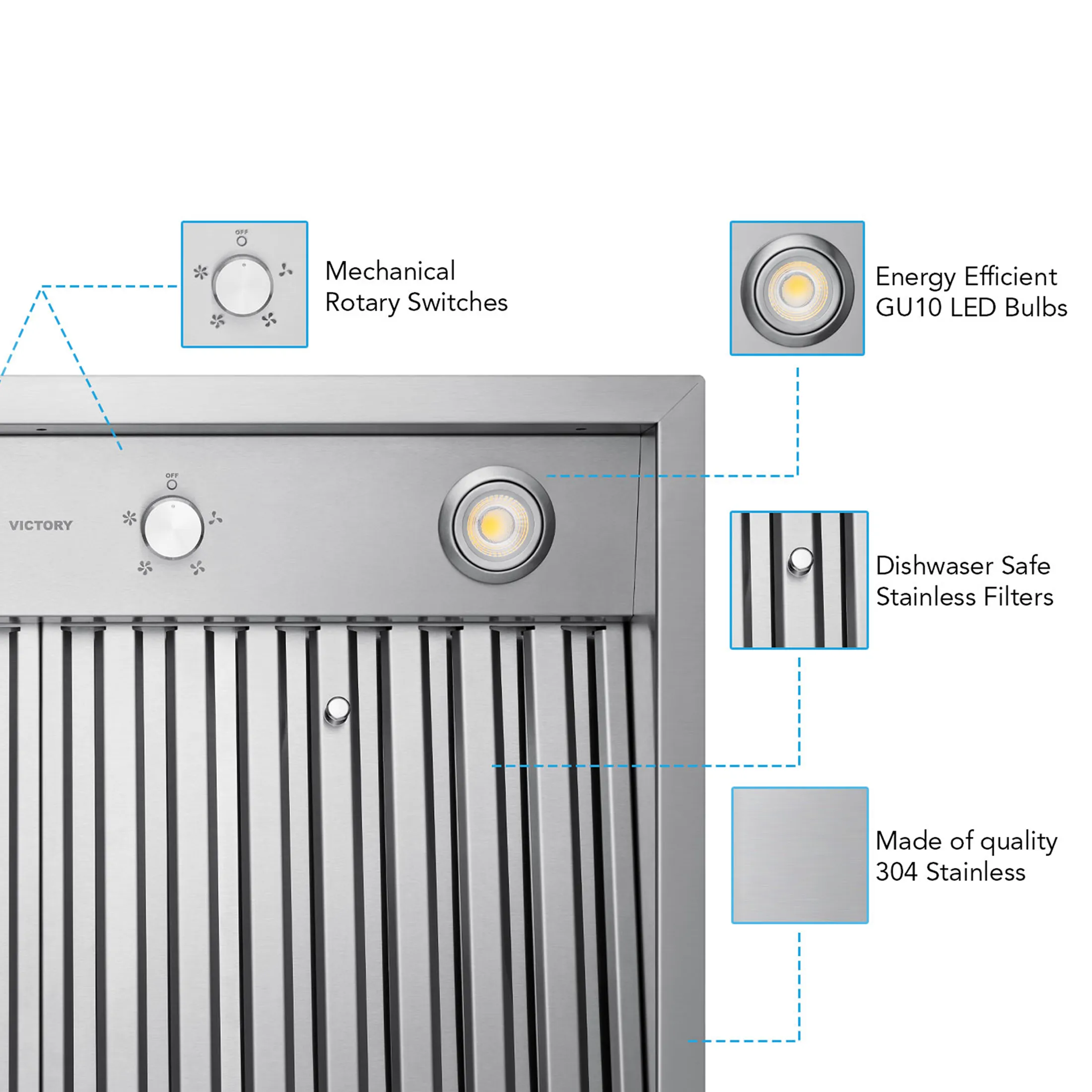 VICTORY Stainless Steel 30" 750 CFM Range Hood Insert - Q5-30-6